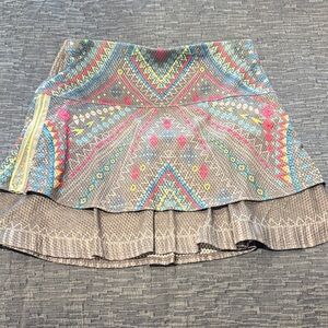 Patterned Flared Mini Skort - Gray with Multicolor Geo Print
